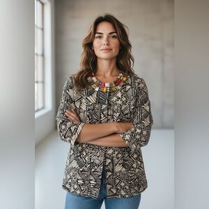 Ruby Rd Geometric Tribal Beaded Jacket Blazer Size 12